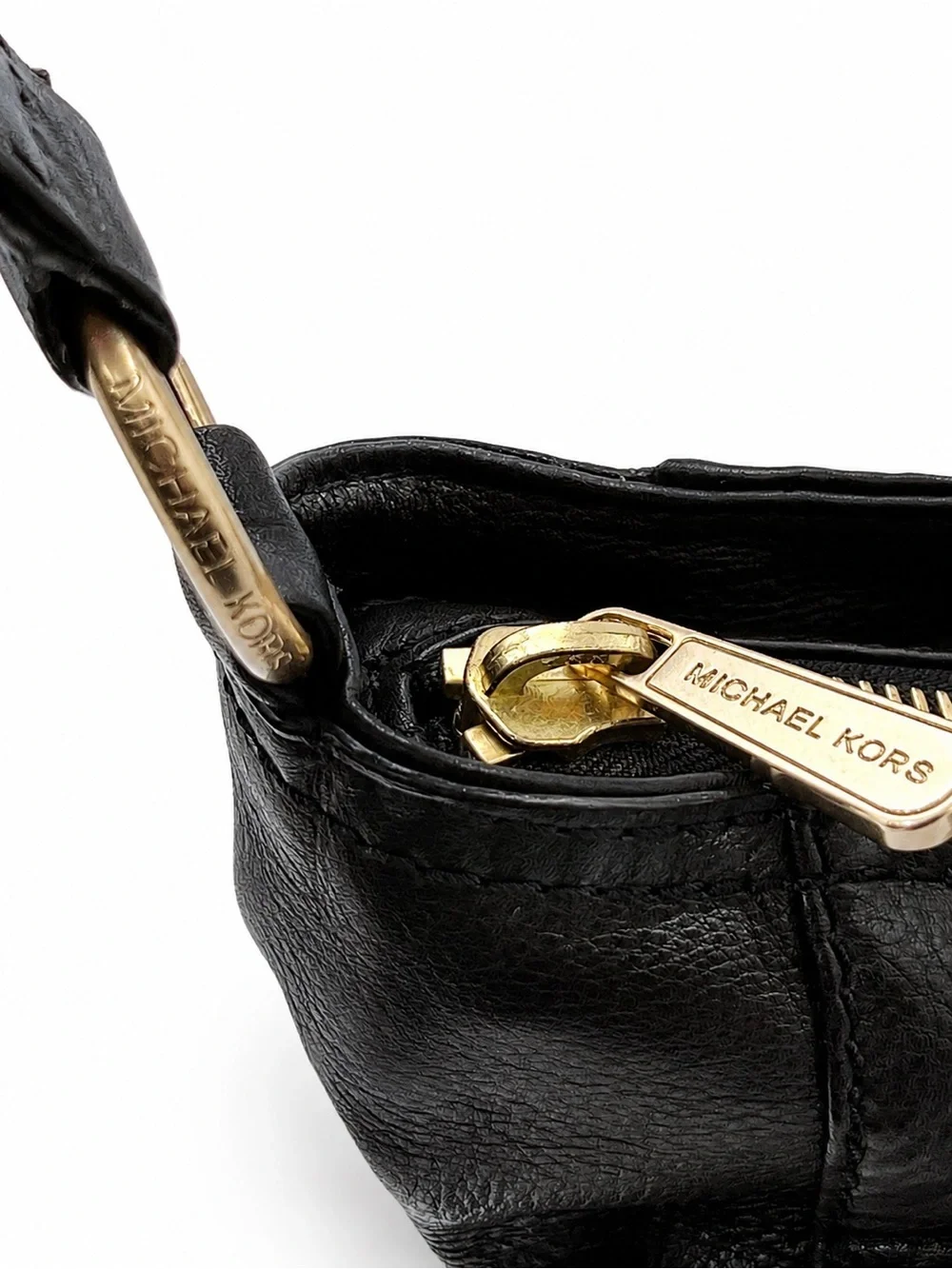 Michael Kors Chandler Black Pebbled Leather Hobo Shoulder Bag Gold Studded Y2K